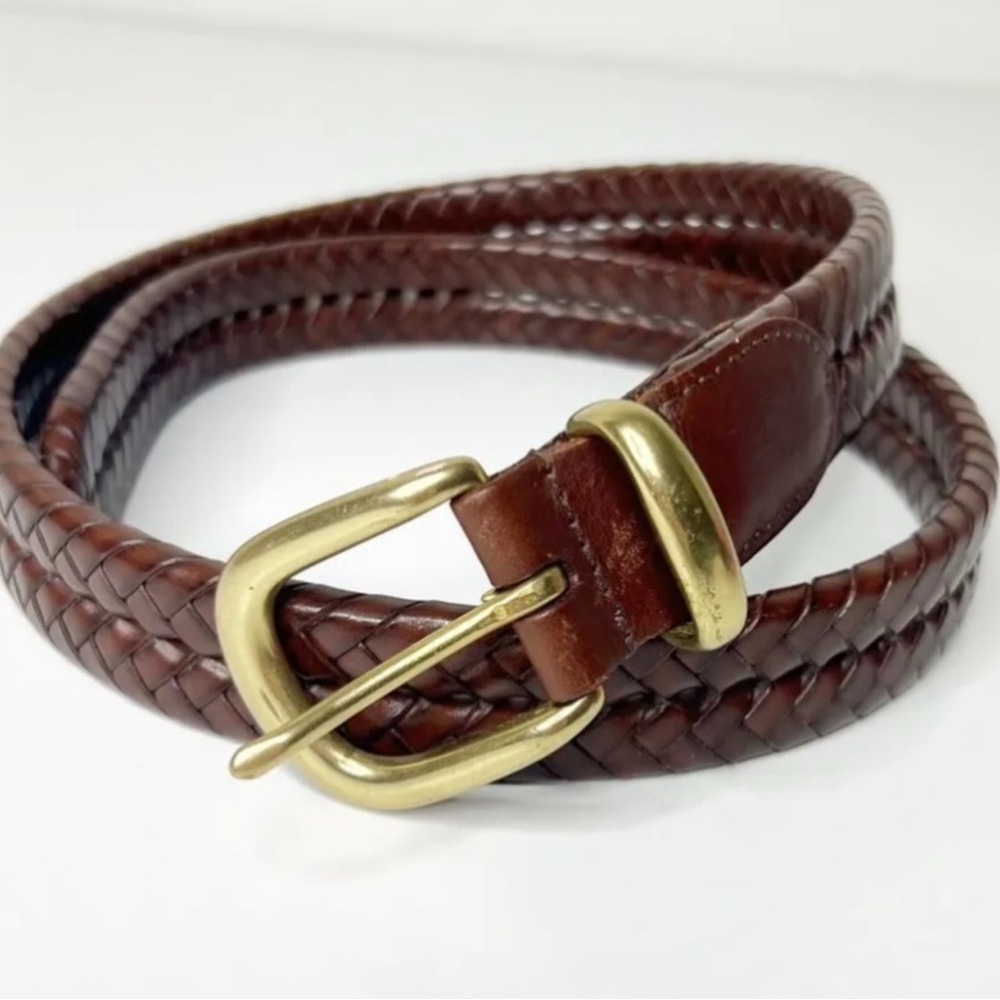 Coach Brown Braided Leather Belt with Gold Buckle